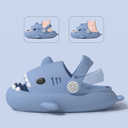 Kids' summer sandals featuring a fun shark cartoon, anti-slip for safe play.