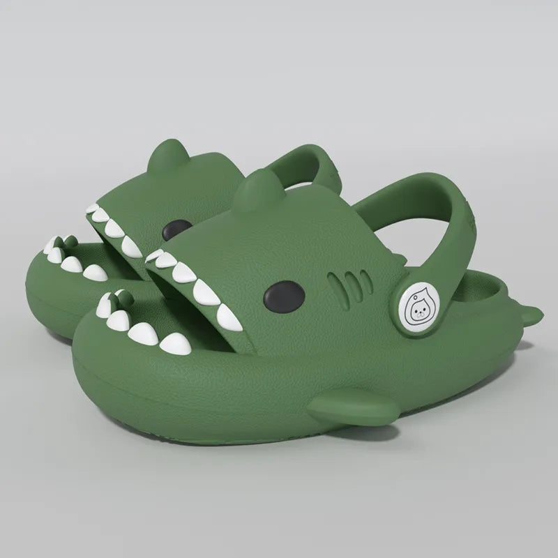 Kids' anti-slip blue shark sandals, a must-have for summer adventures.