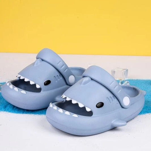 Adorable blue shark shape cartoon slippers for children, soft EVA, non-slip design, perfect for home wear