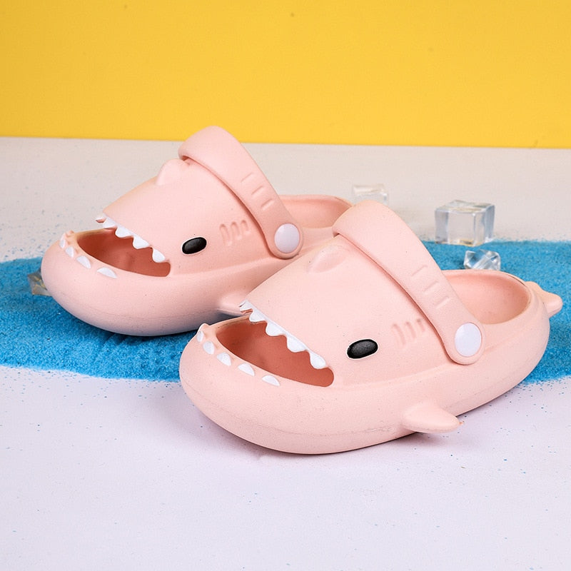 Playful children's non-slip cartoon shark slippers, durable EVA, great for indoor activities and slides