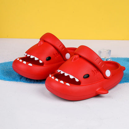 Soft EVA shark slippers for kids, blue cartoon design, non-slip sole ensures safety on various surfaces
