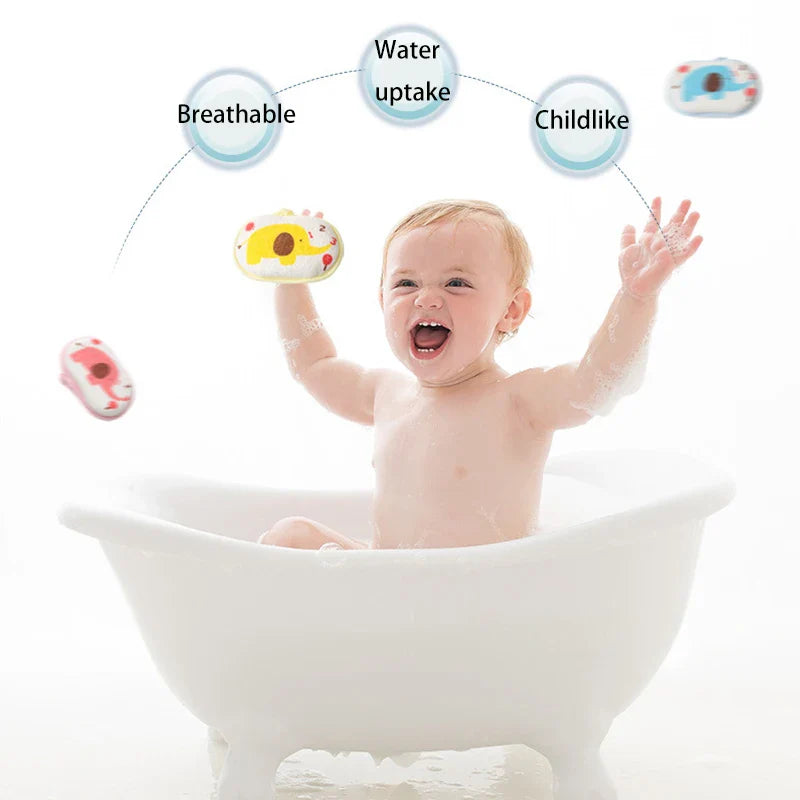 Cute blue elephant bath sponge for children, making baby bath time playful and clean.