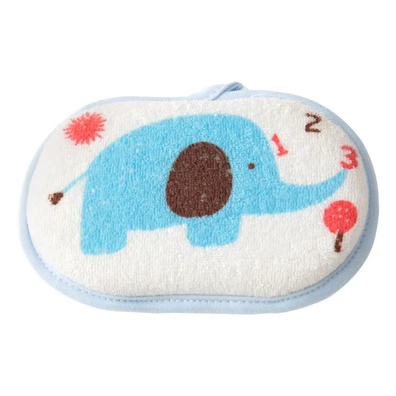 Elephant themed bath sponge for children, a soft and engaging bathing accessory.