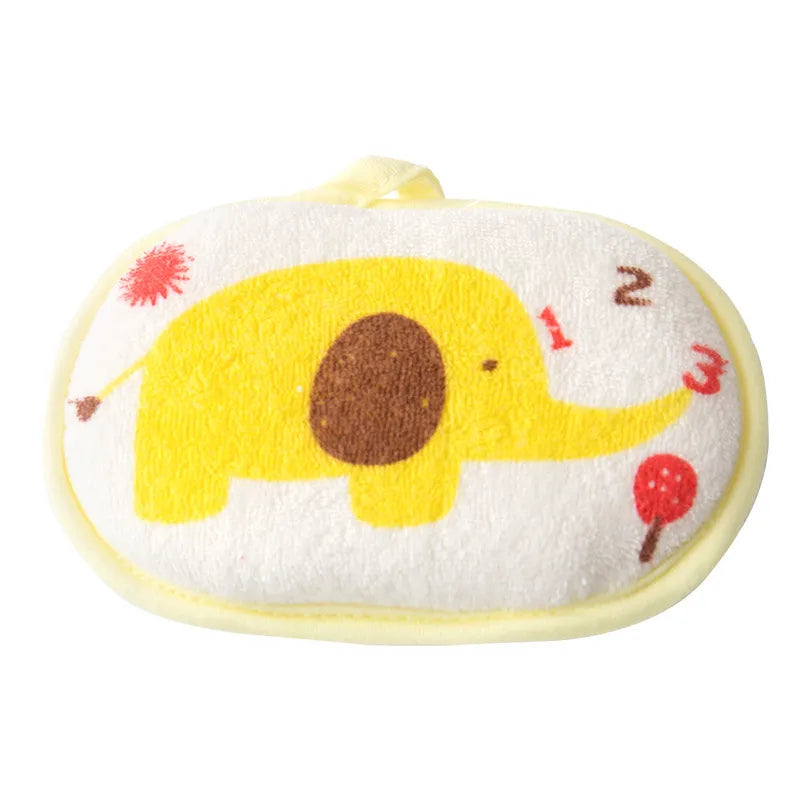 Fun bathing accessory: cartoon elephant sponge for kids, gentle on baby skin.
