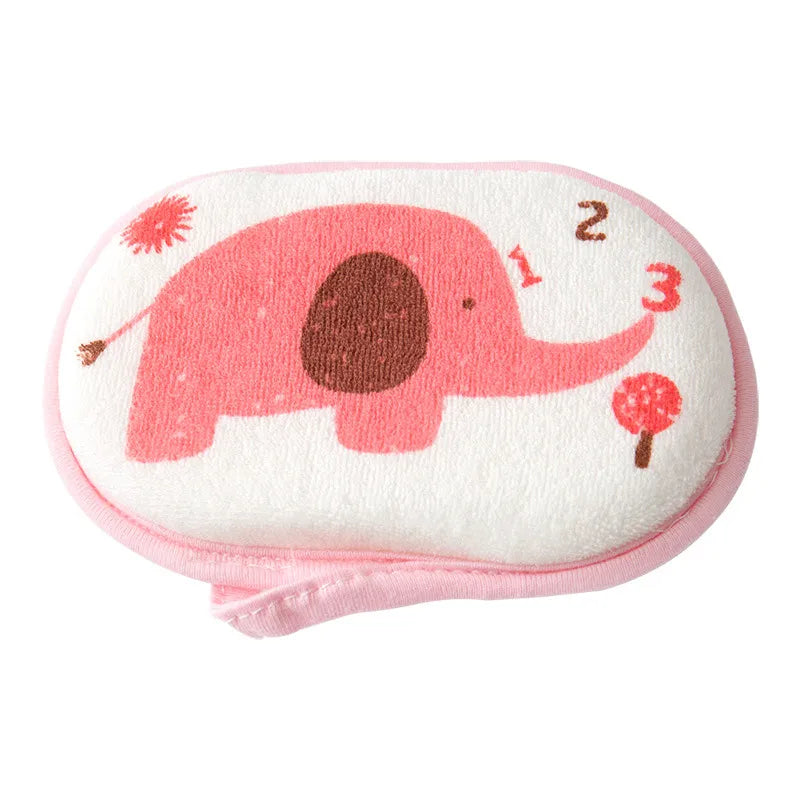 Toddler bath sponge in cartoon elephant shape, promotes joyful and clean hygiene.