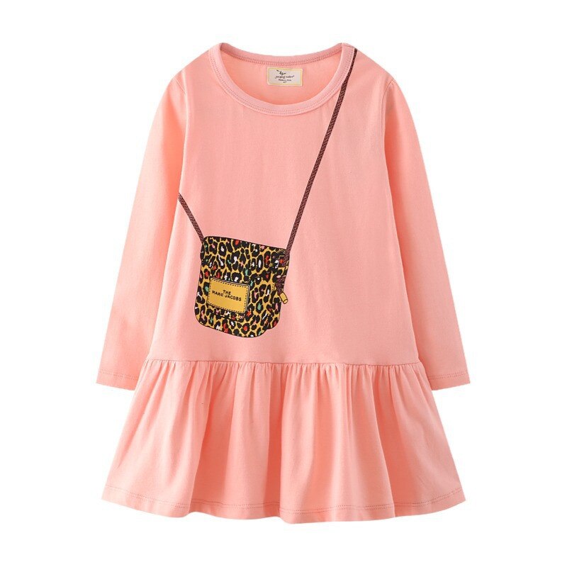 Durable play dress for girls, long sleeve bunny print, knee-length cotton, perfect childrens clothing.