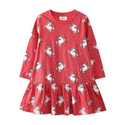 Cute toddler girl's long sleeve bunny dress, knee-length, soft cotton, adorable kids fashion outfit.