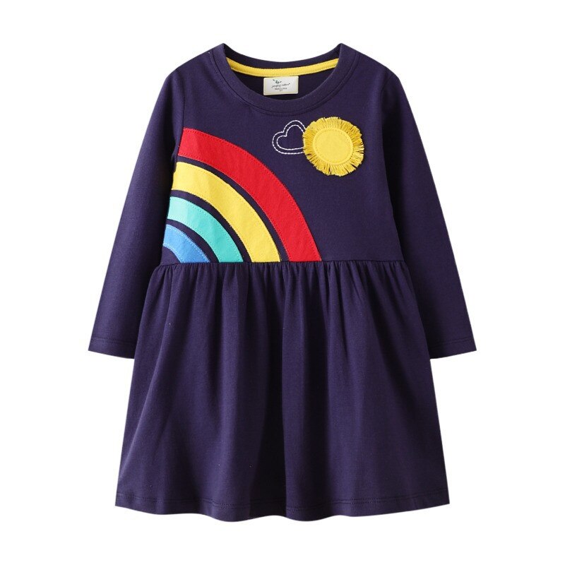 Girls' cute bunny long sleeve dress, knee-length cotton, ideal toddler fashion, easy-wear play dress.