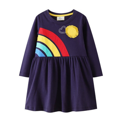 Girls' cute bunny long sleeve dress, knee-length cotton, ideal toddler fashion, easy-wear play dress.