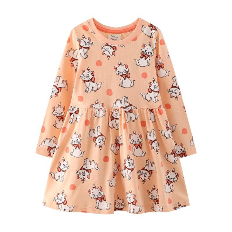 Playful girls' long sleeve bunny dress, knee-length, comfortable cotton, adorable children's clothing.