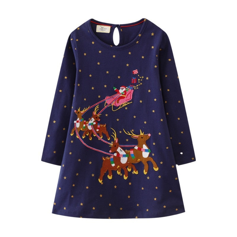 Sweet bunny animal print long sleeve dress, knee-length cotton, for girls' everyday cute fashion.