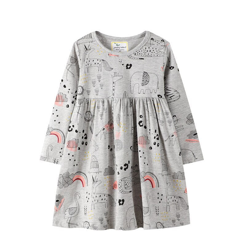 Sweet spring/autumn girls' dress: long sleeve, knee-length, with adorable embroidery & patch design.