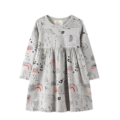 Sweet spring/autumn girls' dress: long sleeve, knee-length, with adorable embroidery & patch design.