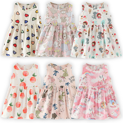 Cotton pattern print sleeveless sundress for girls, ideal for casual and comfortable toddler fashion