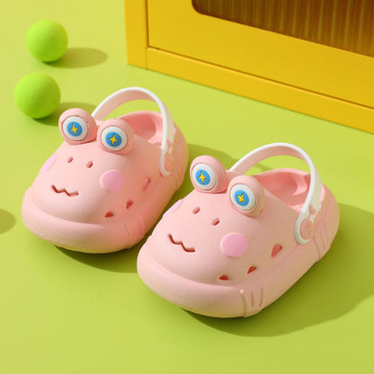 Adorable green cartoon frog EVA slippers for kids, anti-slip toddler shoes for boys and girls