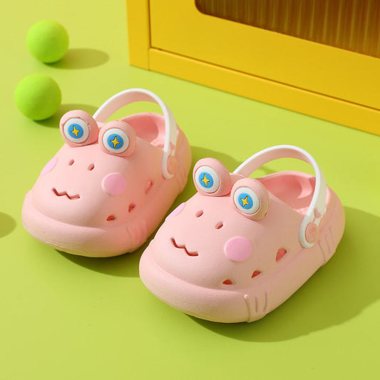 Adorable green cartoon frog EVA slippers for kids, anti-slip toddler shoes for boys and girls