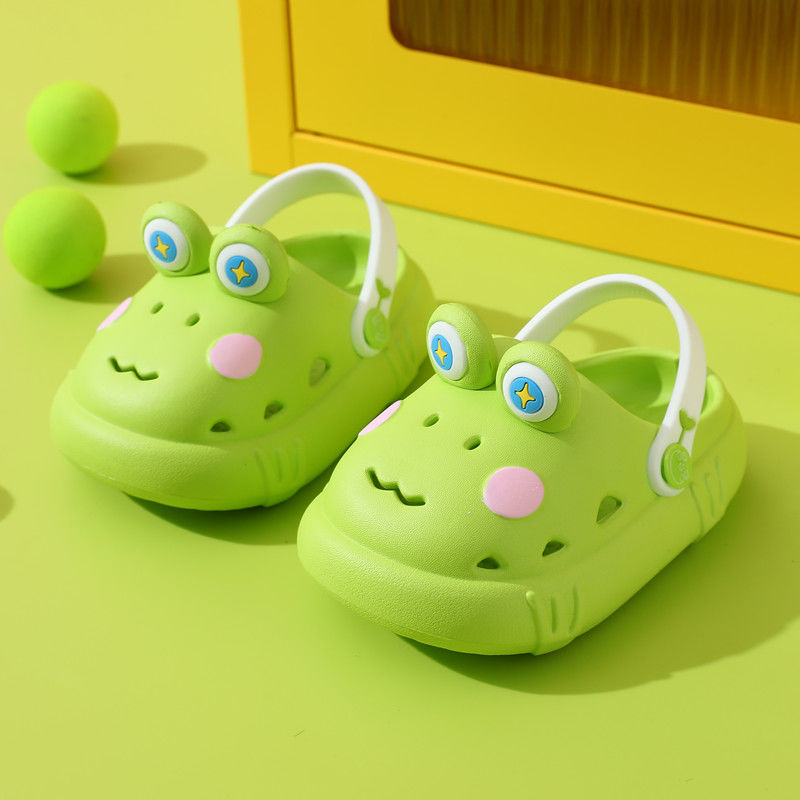 Pair of fun cartoon frog EVA slippers for kids, anti-slip design for young boys and girls