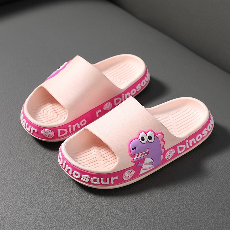 Kids' cartoon dinosaur slippers with anti-slip sole, ideal for toddlers and young children