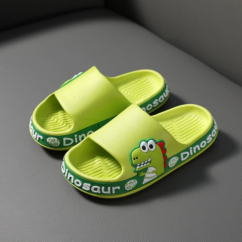 Cozy boys' dinosaur slippers in vibrant green with soft lining for ultimate comfort