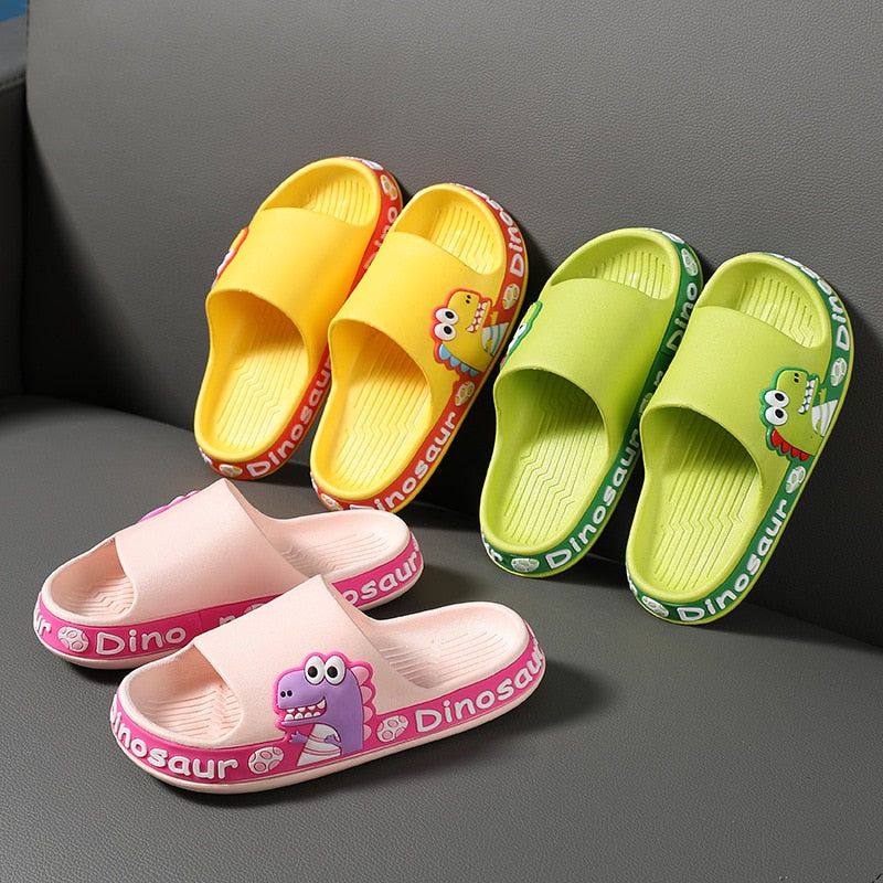 Water-resistant dinosaur slippers for children, making them versatile indoor outdoor shoes
