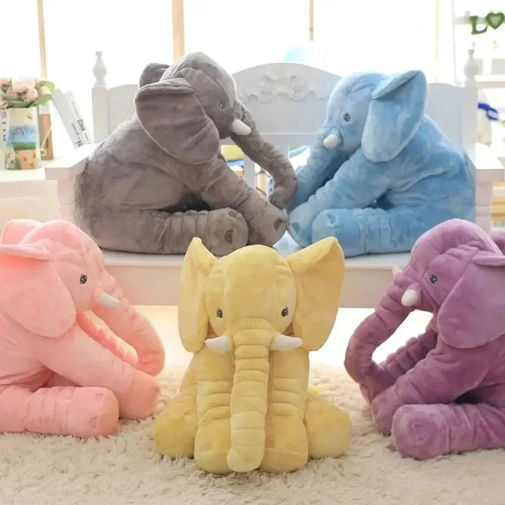 Well-crafted grey elephant plush, a durable stuffed animal designed as a snuggle and comfort pillow for children.