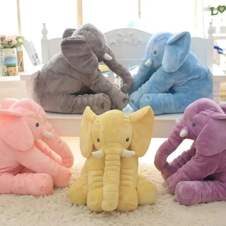 Well-crafted grey elephant plush, a durable stuffed animal designed as a snuggle and comfort pillow for children.