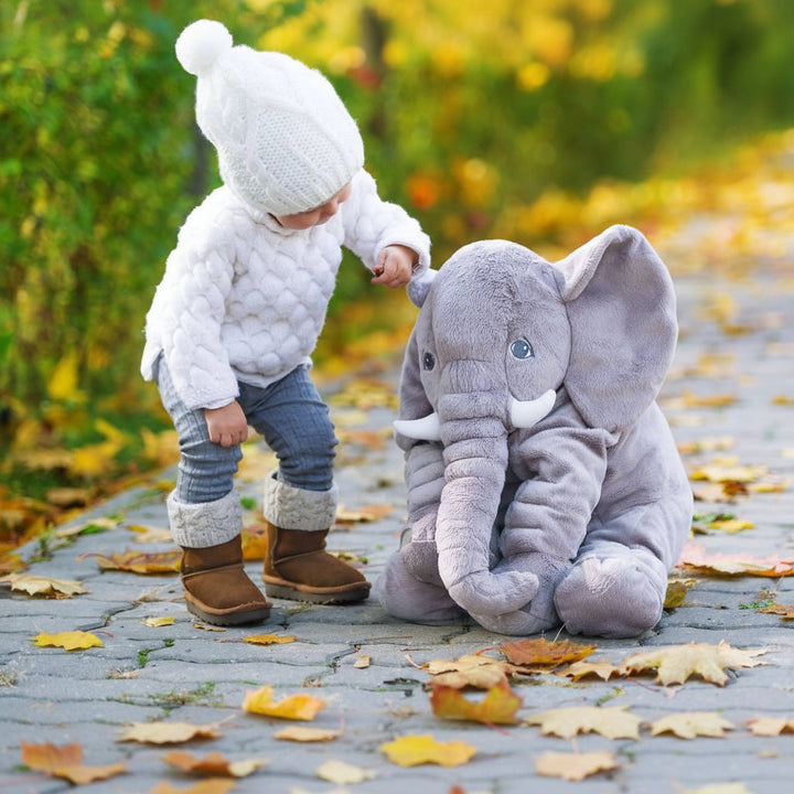 Unisex elephant plush pillow, a charming soft toy & adorable nursery decor for baby's room or toddler play.