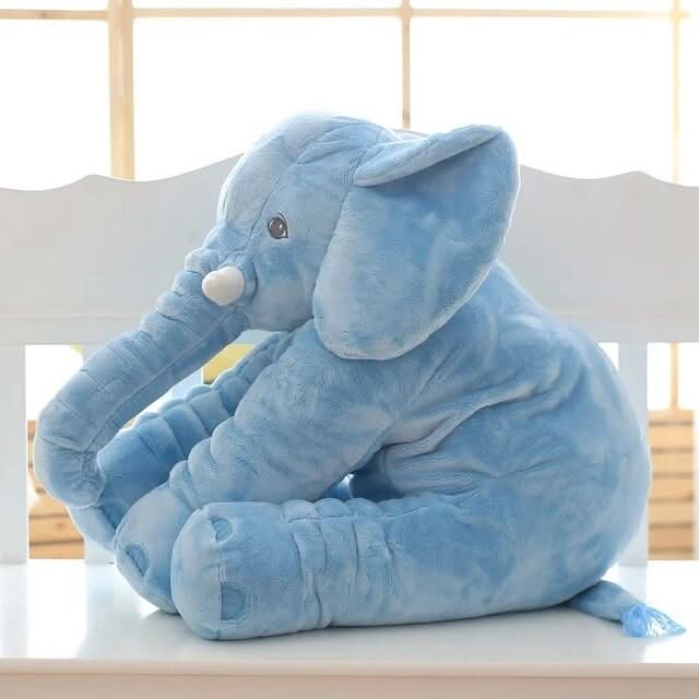 Charming grey elephant plush stuffed animal with big ears, a gentle cuddle pillow for babies and toddlers.