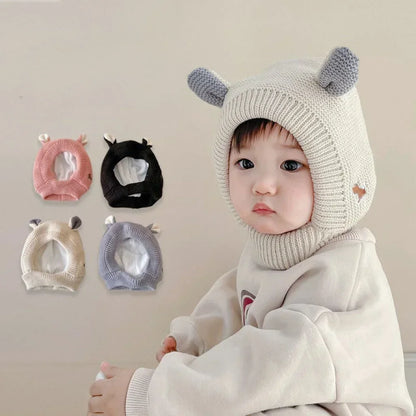 Adorable infant balaclava with bear ears, fleece lined for winter warmth