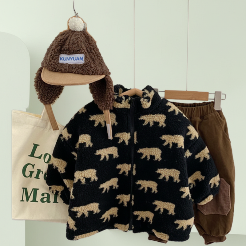 Cozy unisex toddler vest with cute bear print, ideal for fall and winter fashion
