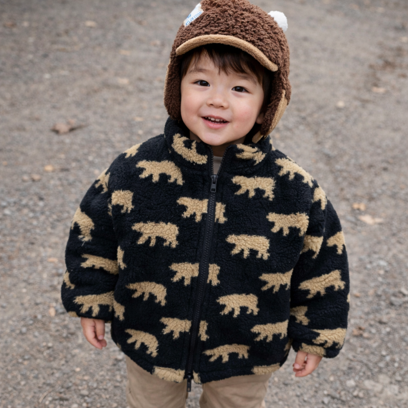 Children's bear fleece vest, extra soft and warm outerwear for cold weather