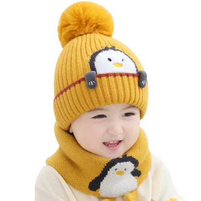 Winter hat and scarf set for baby & toddler, charming penguin graphics, essential cold-weather gear