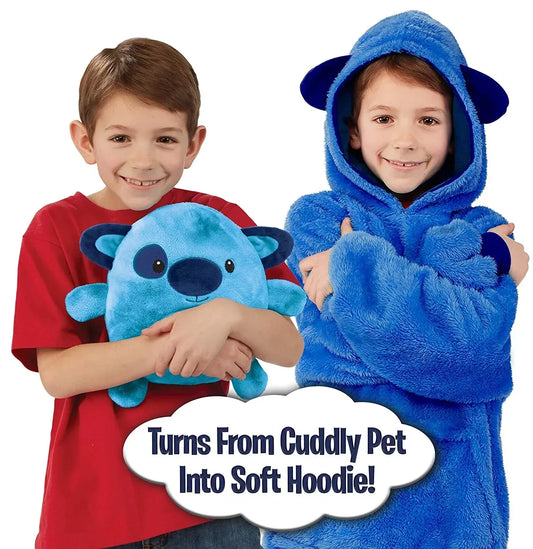 Adorable kids' plush animal hooded blanket, cozy winter fashion for children, convertible toy