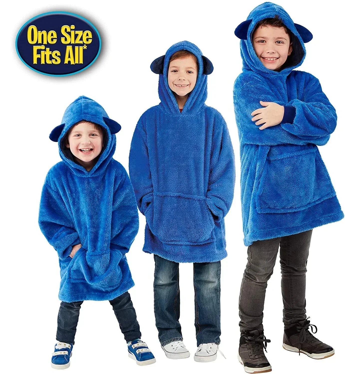 Child wearing a cute animal hooded blanket, perfect for winter, a warm and playful gift