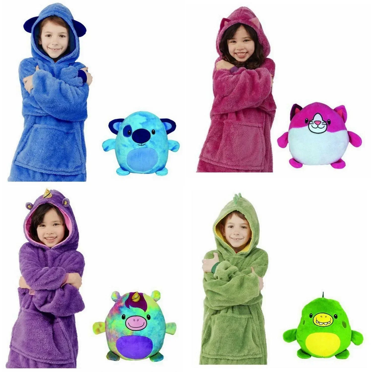 Close-up of a soft animal hood on a kids' blanket toy, detailed and warm for chilly days