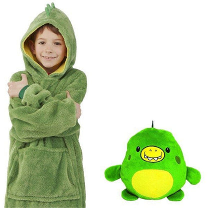 Kids' convertible animal hoodie blanket, ideal for cozy wear and creative play, unisex design