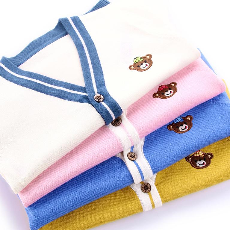 Cozy knitted bear cardigan for boys and girls, perfect toddler fall clothing with animal design.