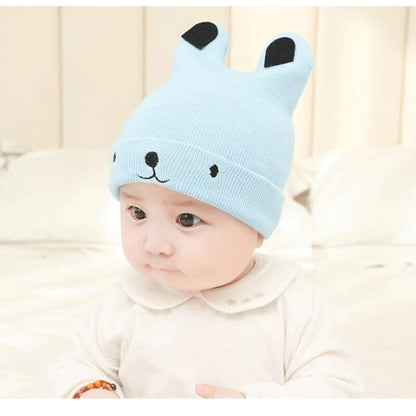 Cute cotton knitted bear hat, ideal baby accessory for toddlers and young children.