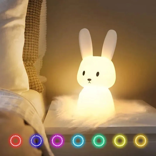 Adorable LED rabbit night light with touch sensor, perfect for a child's nursery or bedroom decor