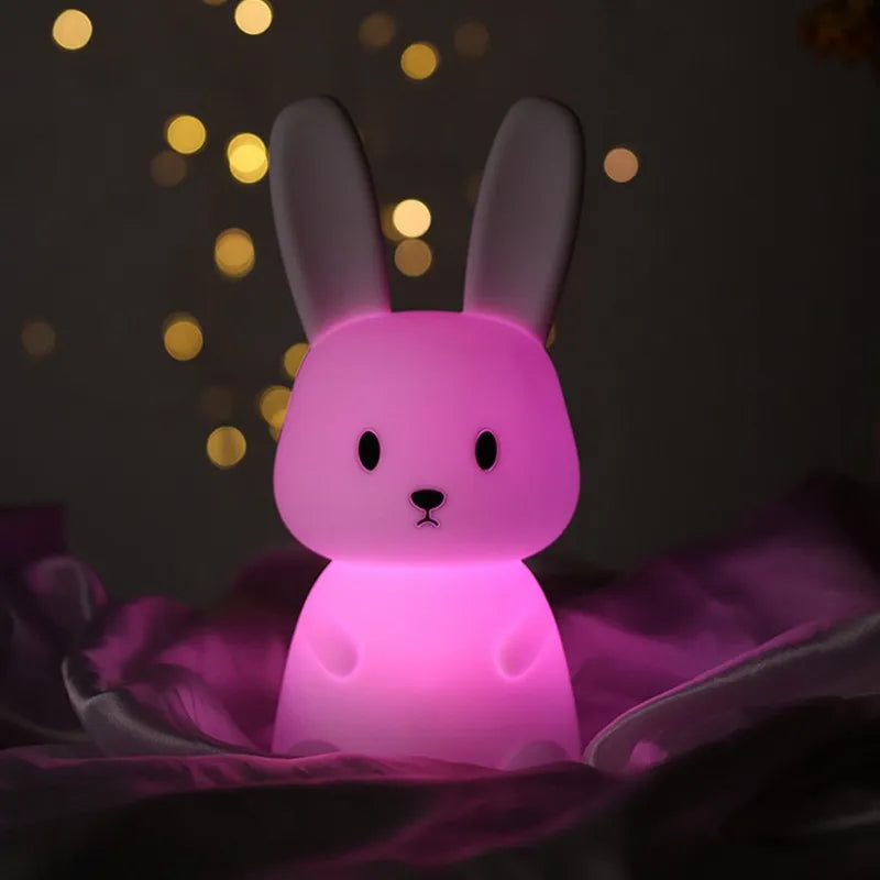 Soothing LED rabbit nightlight, color changing and touch controlled for children's rooms