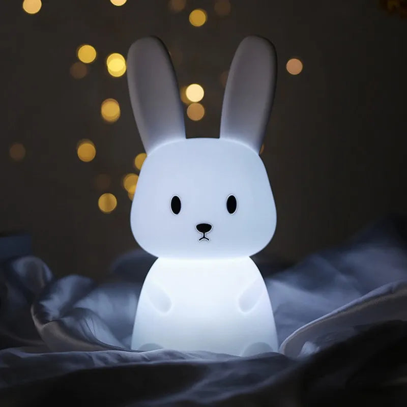 Bedroom LED rabbit lamp, silicone construction for a soft touch, ideal for baby