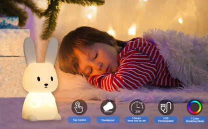 Multi-color LED rabbit night light, touch activated, a fun decor for any child's room
