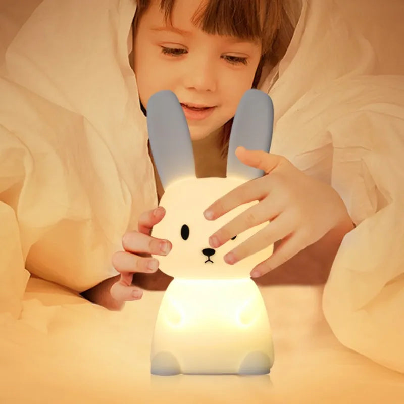 Kids' bedtime companion: LED rabbit night light, soft silicone, easy touch control
