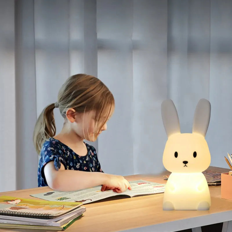 Award-winning LED rabbit night light, silicone and portable, for peace of mind