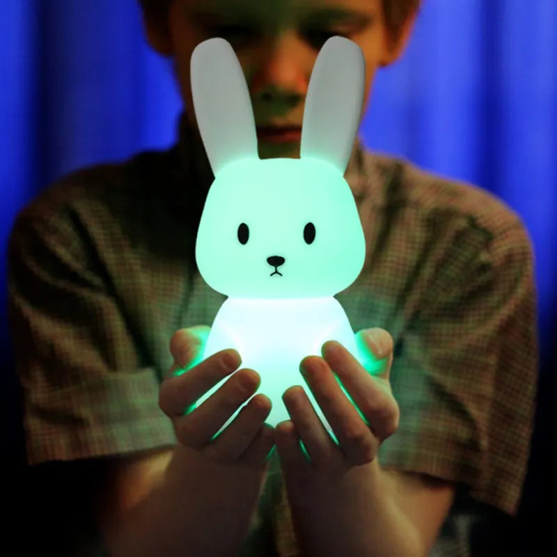 Baby room LED rabbit night light, touch sensitive and durable silicone design