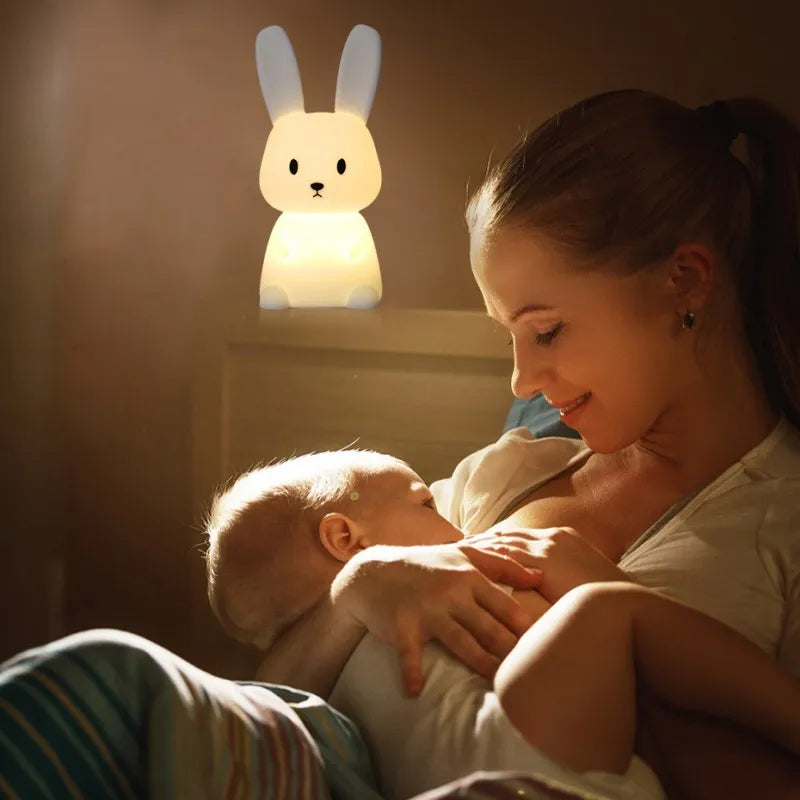Decorative LED rabbit lamp, color changing and touch operated, a great gift for new parents