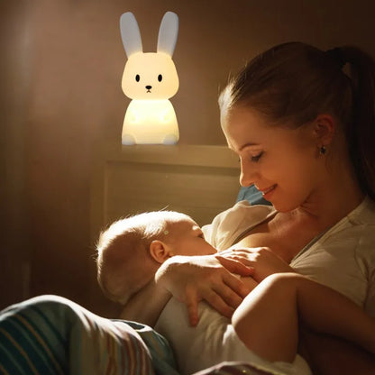 Decorative LED rabbit lamp, color changing and touch operated, a great gift for new parents