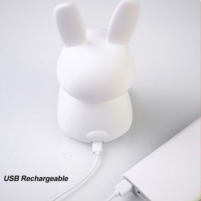 Interactive LED rabbit night light, silicone, touch sensor for kids to enjoy