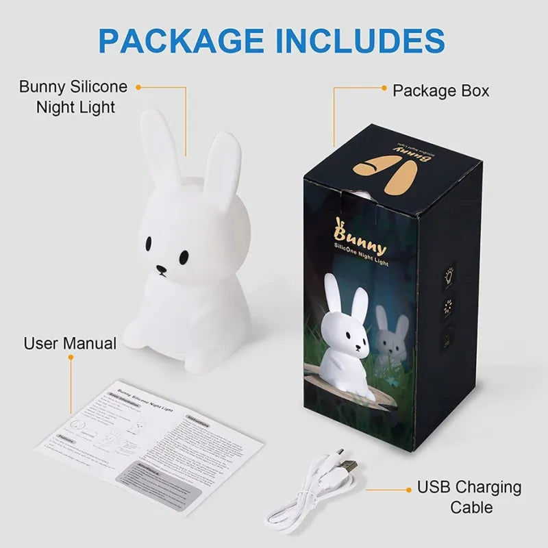 Whimsical LED rabbit night lamp, silicone, portable, adds charm to any nursery