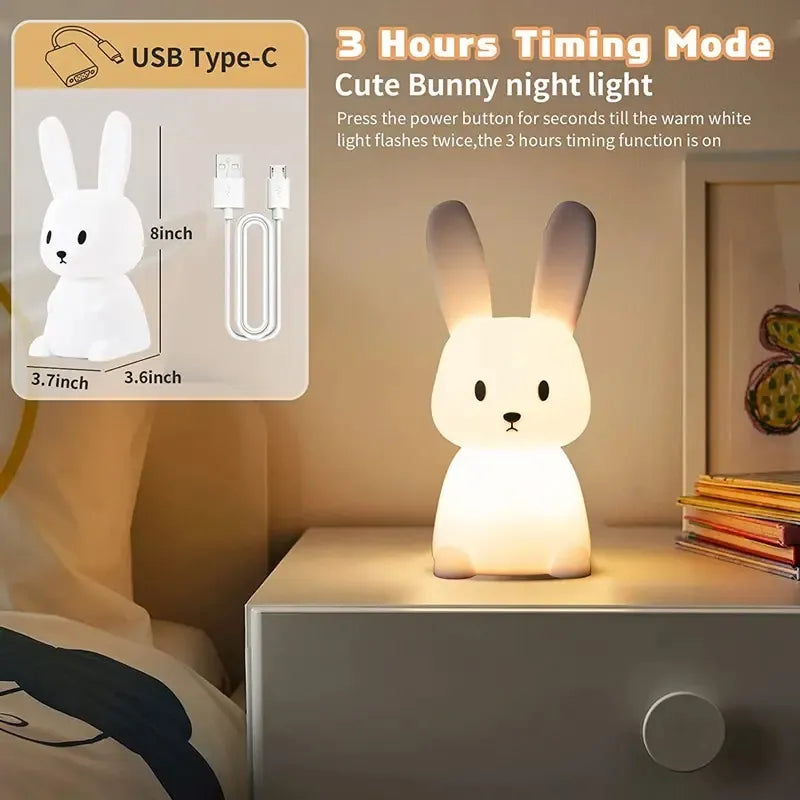 Color changing LED rabbit nursery lamp, a cute and soothing silicone gift for babies